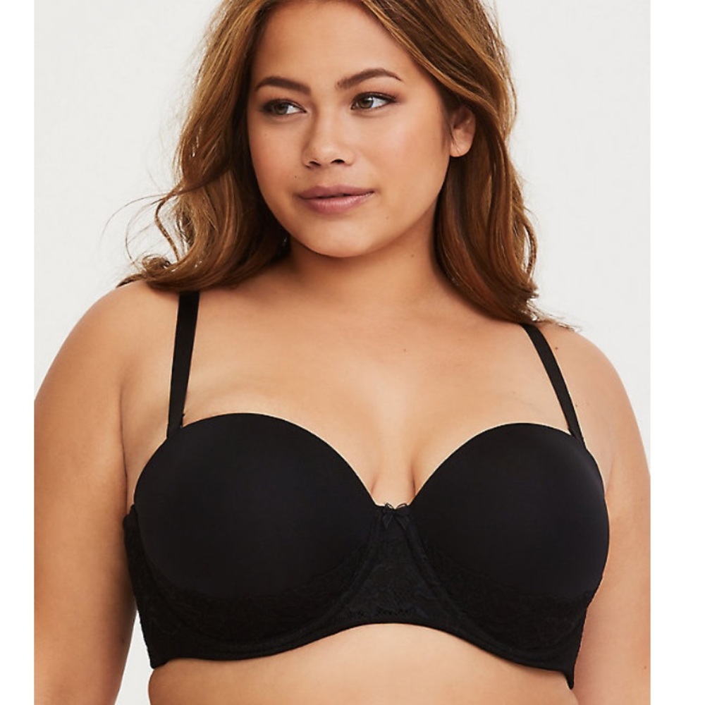 Black Lace Push-Up Strapless Bra 42C